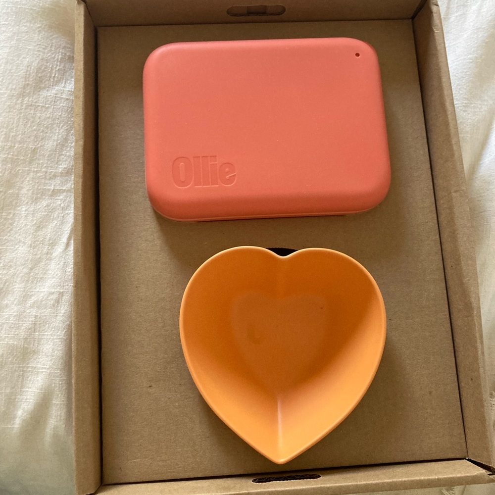 Ollie red bamboo fiber & Silicone food case with yellow bowl